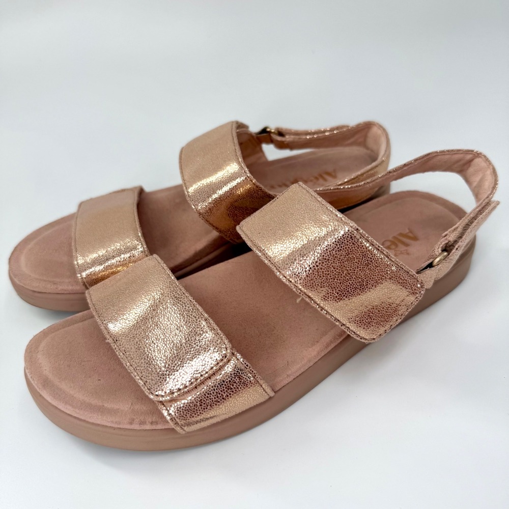 Alegria Sandals Womens 38 8/8.5 Rose Gold Metallic Velcro Slingback LUN-106